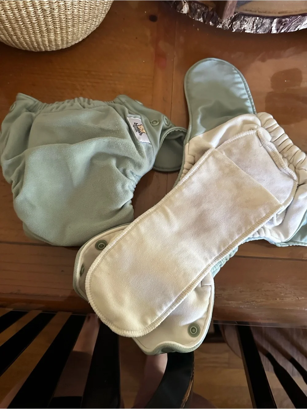 5 GroVia AIO Buttah Cloth Diapers in sage blue with Snap Fasteners